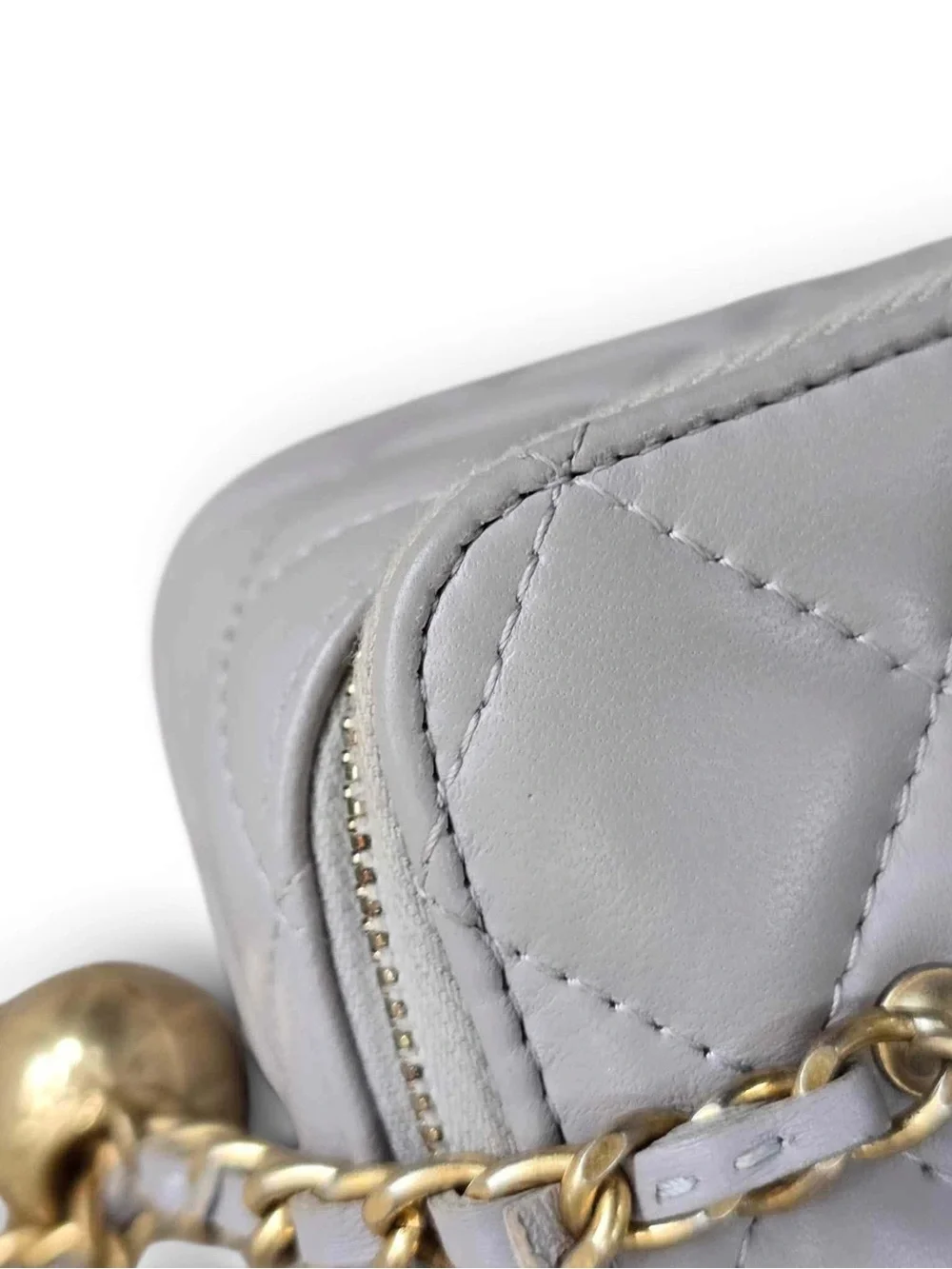 CHANEL Quilted Lambskin Pearl Crush Vanity in Gray with Gold Hardware